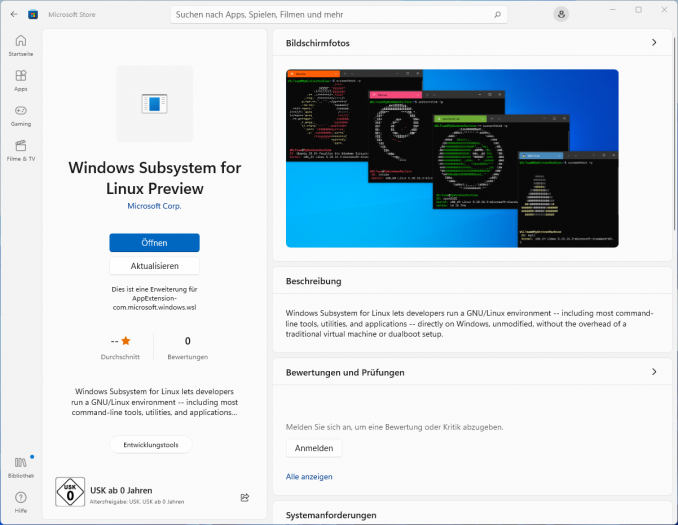Das WSL gibt es für Windows nun auch als Vorschau im Microsoft Store. (Bild: Screenshot Golem.de)